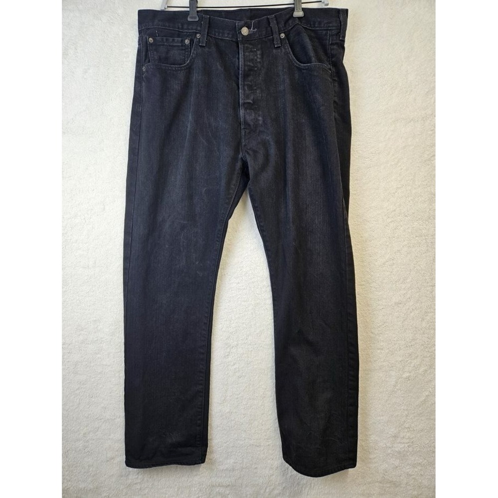 Levis 501 Button Fly Black Jeans Mens 38x32 Original Straight Denim 0501-0638